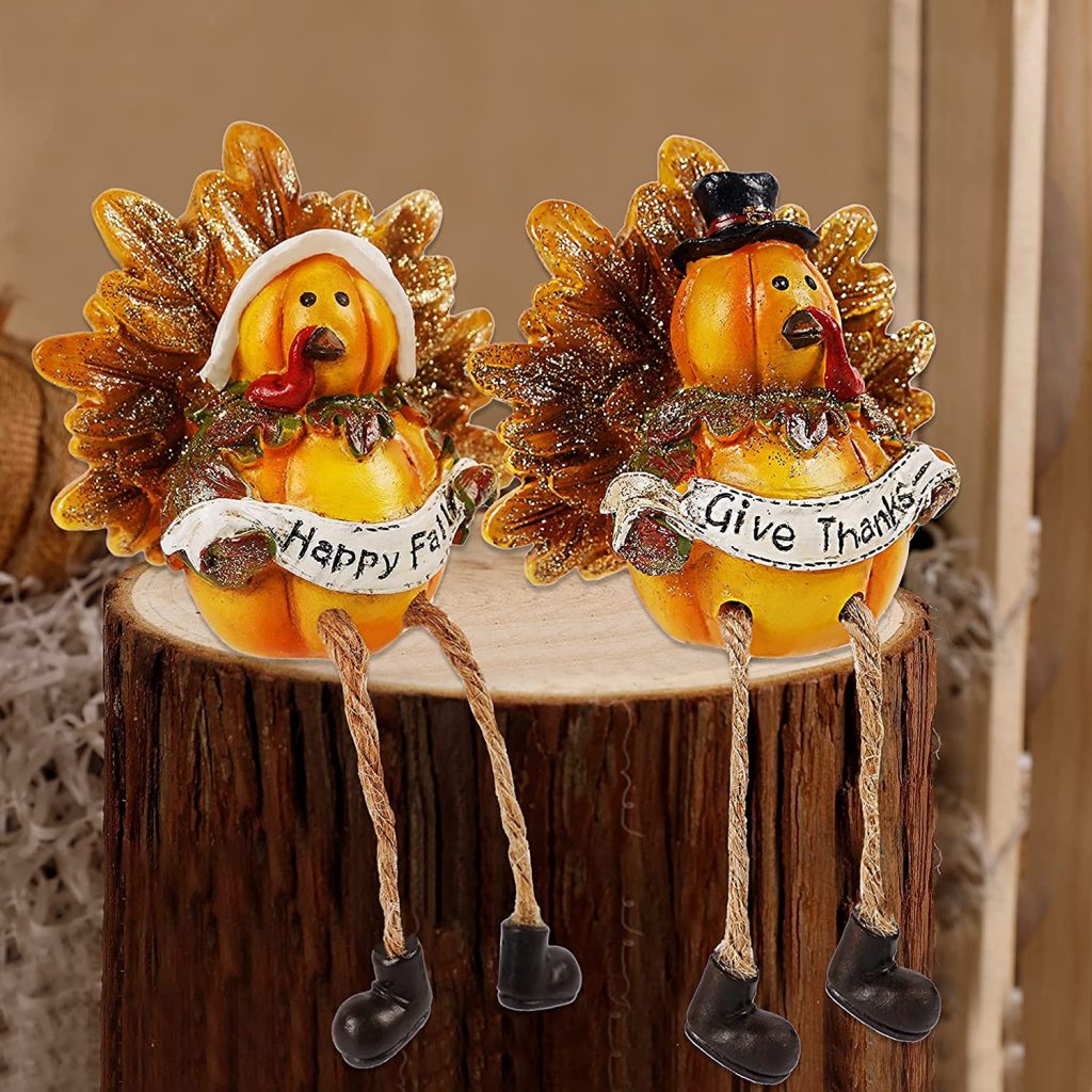 yofit Thanksgiving Turkey Tabletop Centerpieces, Set of 2 Resin Turkeys ...